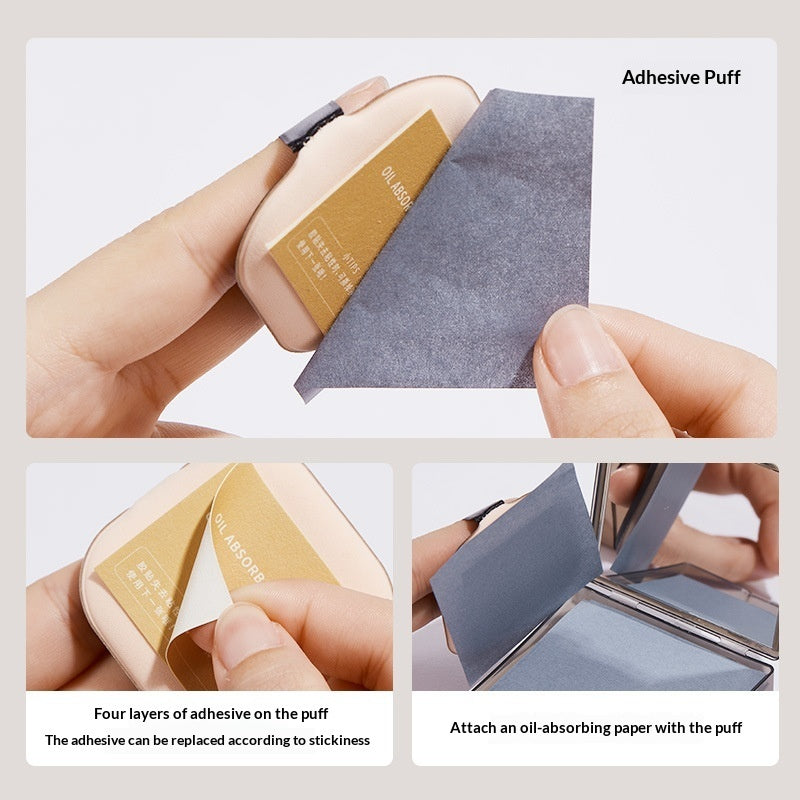 Portable Oil-absorbing Sheets With Built-in Powder Puff And Mirrorperfect For Oily Skin To Keep Your Makeup Intact All Day