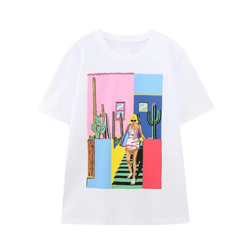 Casual Fashion Crew-neck Short-sleeve Top Girls 3D-printed T-shirt
