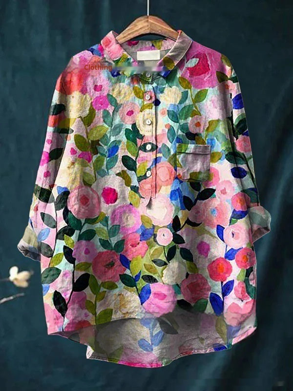 Loose Print Crew Neck Casual Plus Size Women's T-shirt
