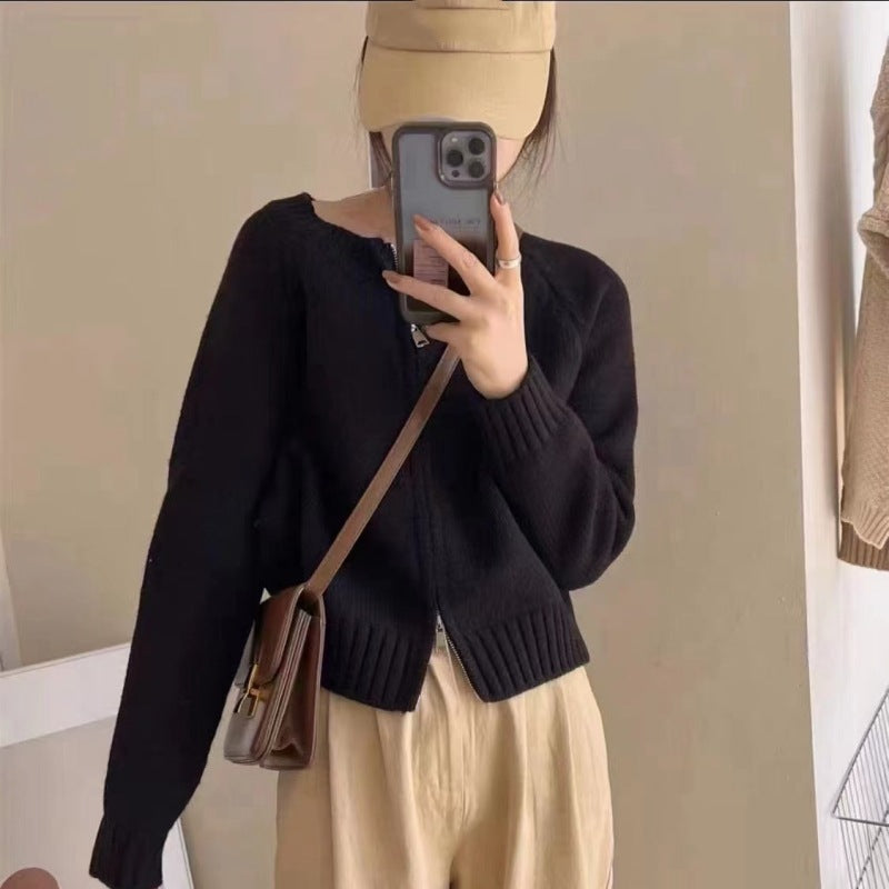 Autumn And Winter New Loose Gray Cropped Sweater Coat