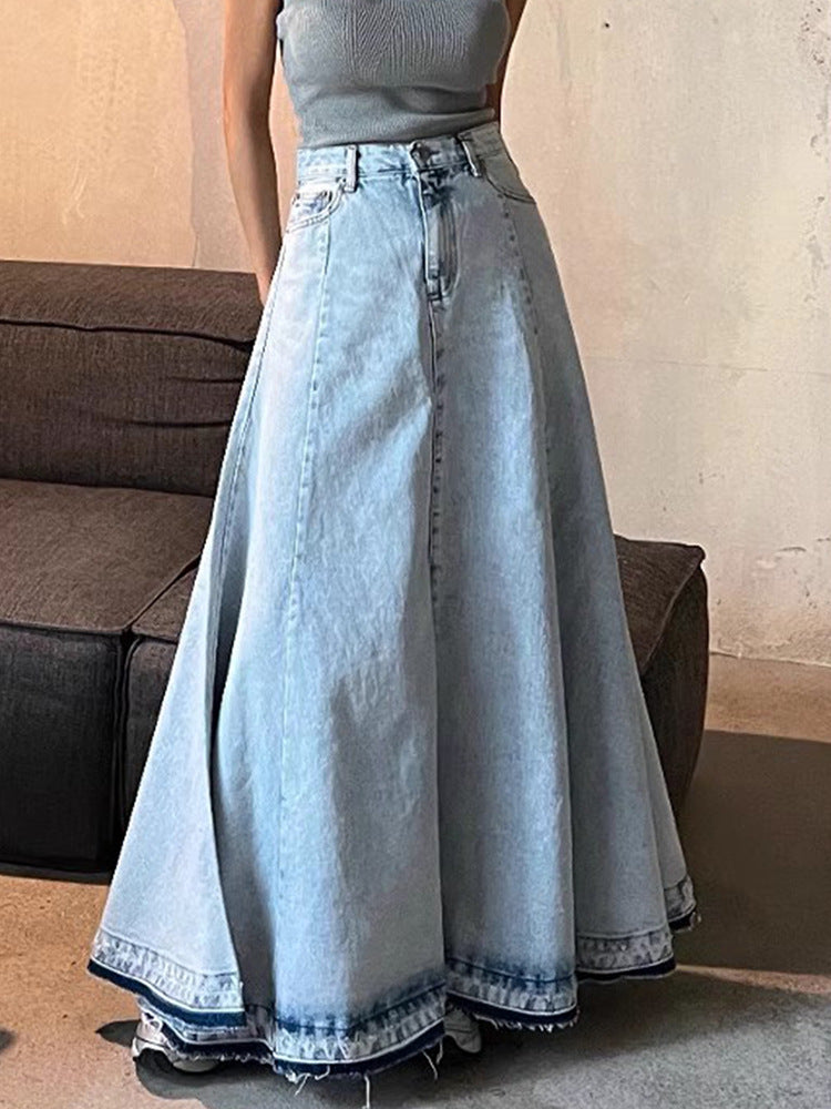 Niche Temperament High Waist All-matching Stitching Edging A- Line Skirt