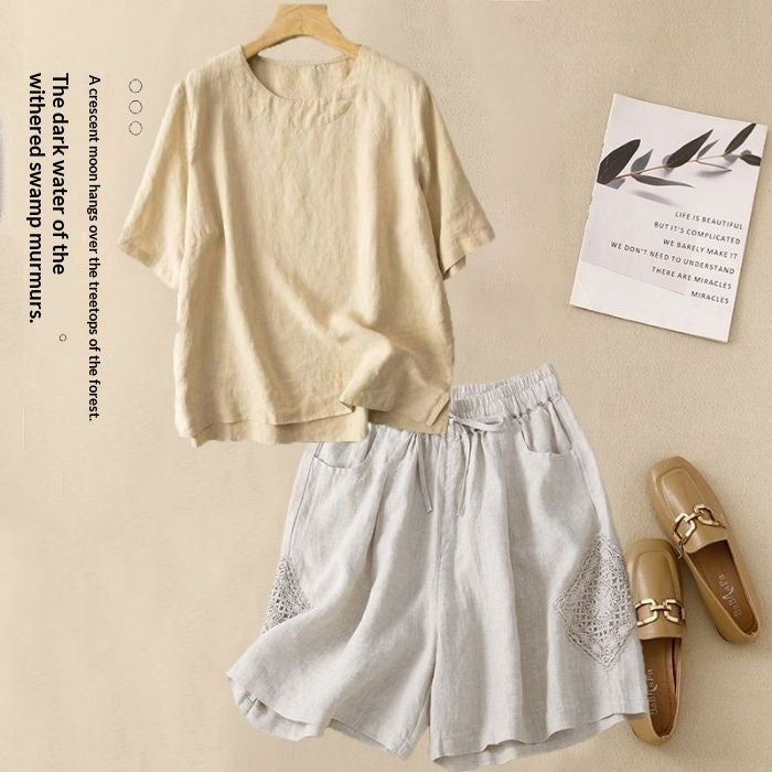Loose Casual Elastic-waist Shorts Fashion Set