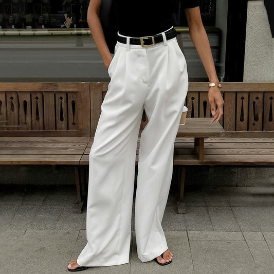 White High-waist Trousers Fashion Loose Casual Pants