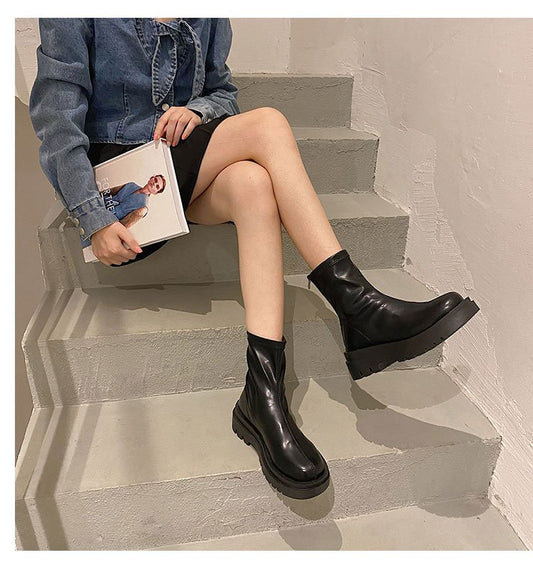Women Soft Sole Thick Heel Zip Chimney Boots