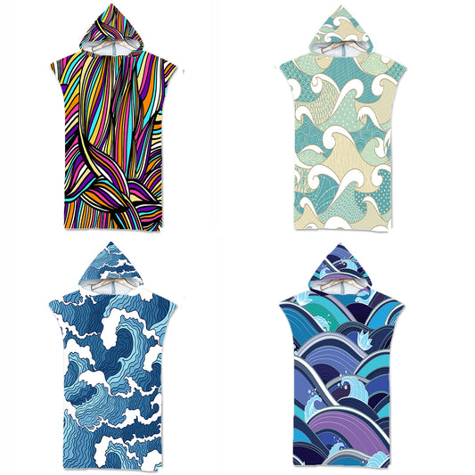 Print Hooded Beach Towel Cape Superfine Fiber