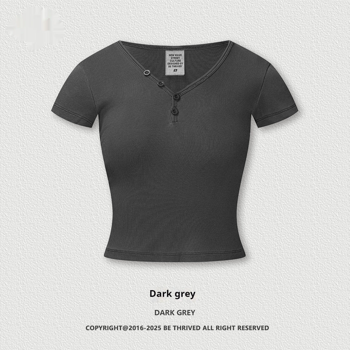 American Retro Design Hot Girl Slim Top Button V-neck Shoulder Short Sleeve