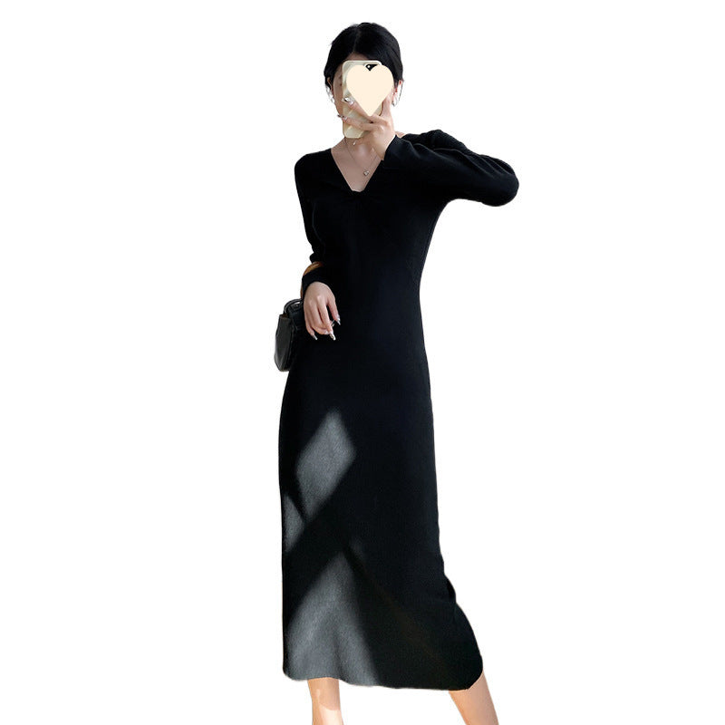 Vneck Longsleeve Knitted Bodycon Skirt