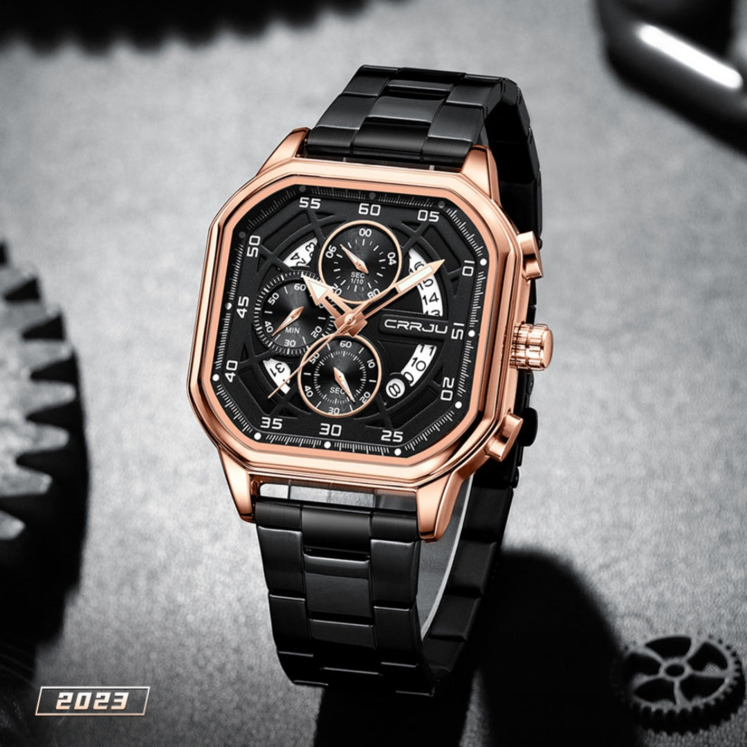 Waterproof Square Couples Multifunctional Calendar Steel-Strap Fashion Watch