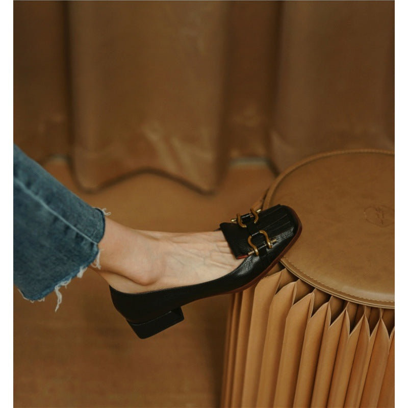 Women's Low Heel Square Toe Fringed Pumps