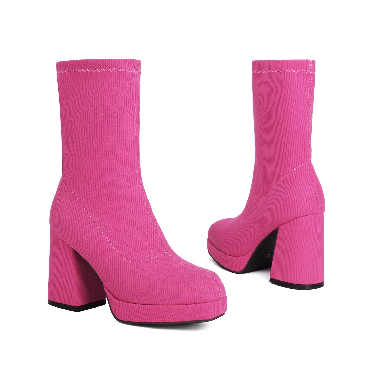 Womens High-heeled Chunky-soled Square-toe Ankle Boots