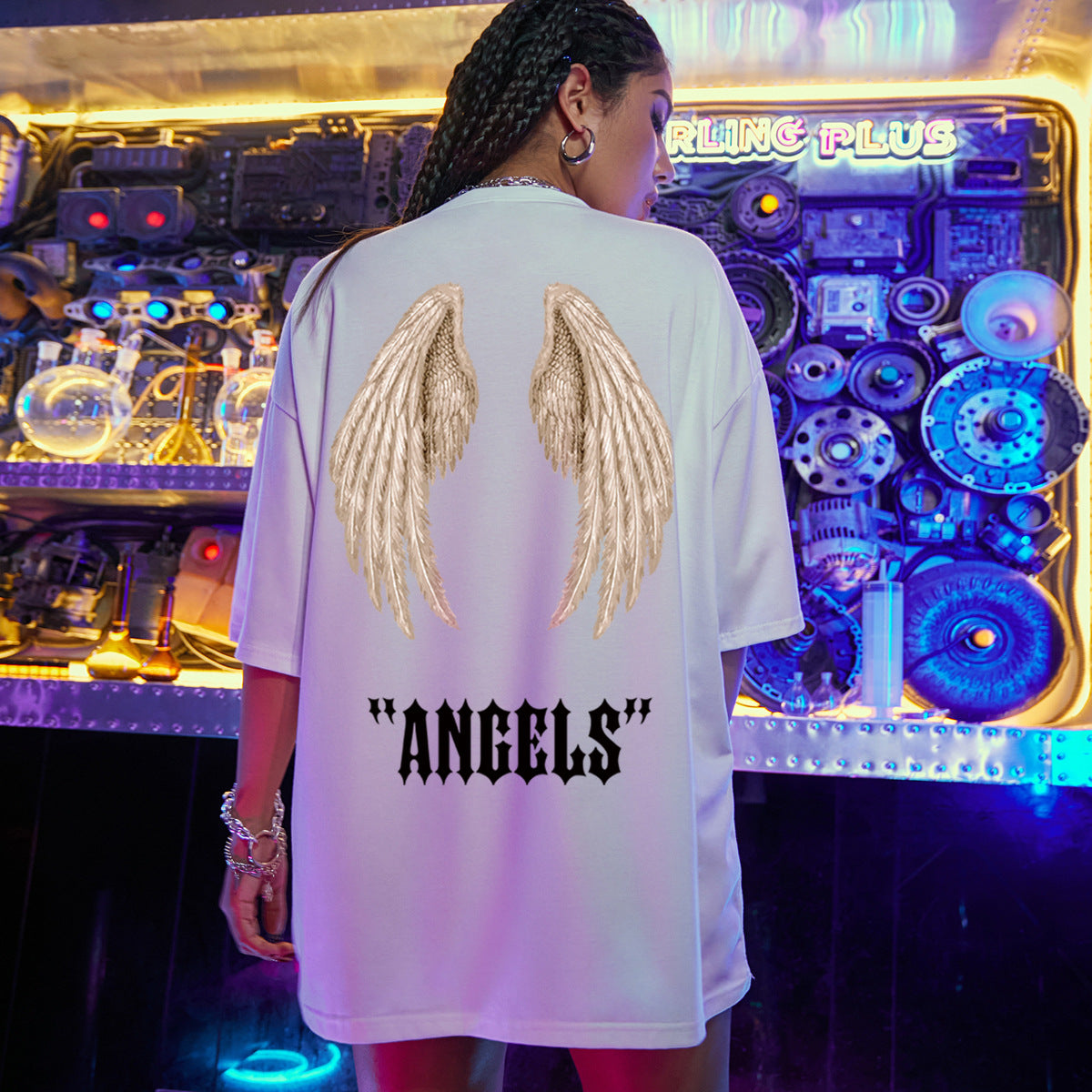 Front And Back Wing Top Loose Casual Short Sleeves