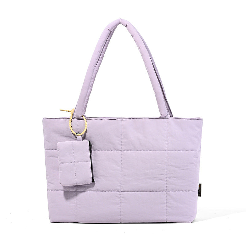 Womens Solid-Color Versatile Plaid Tote Bag