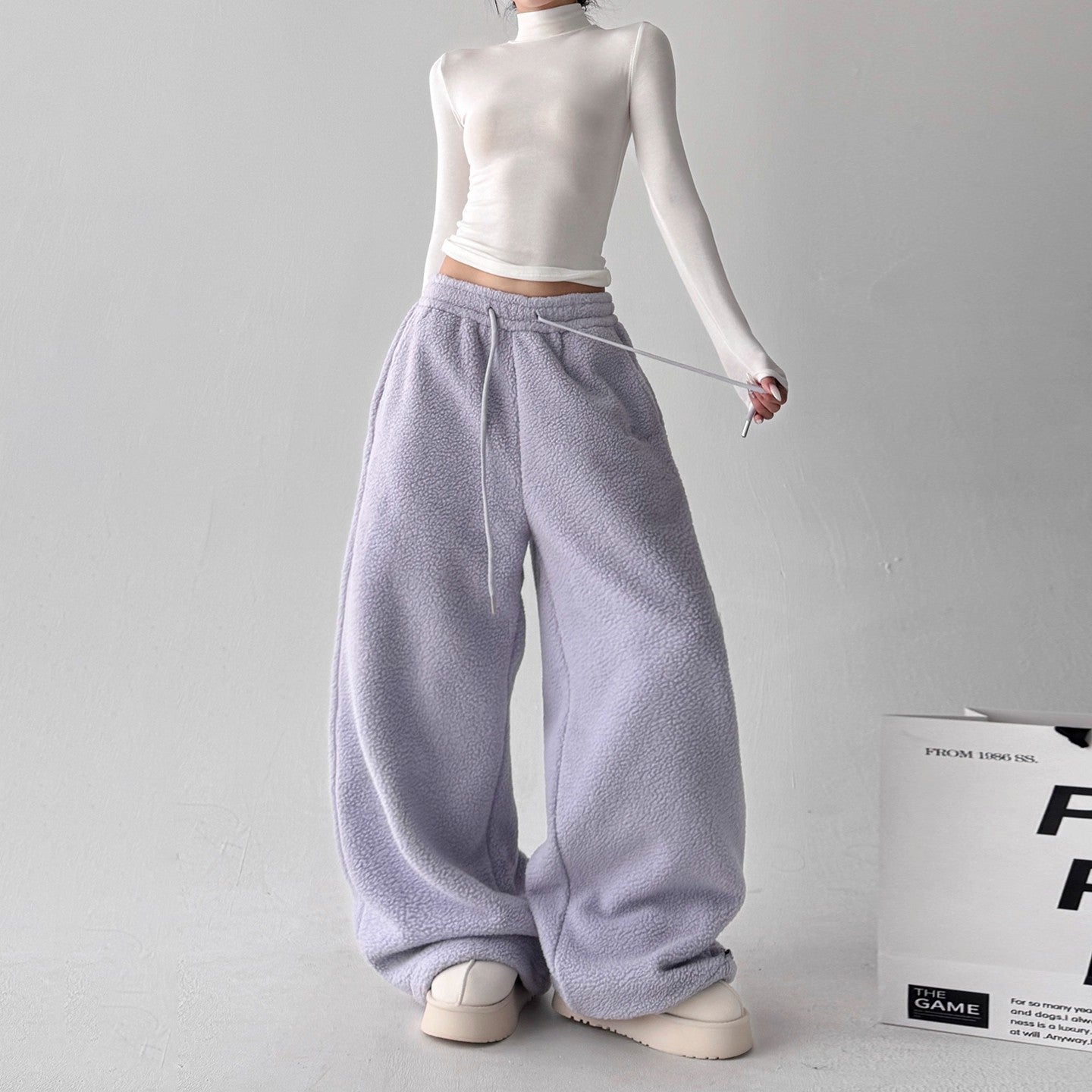 Womens Casual Loose-fitting Warm Extended-length Pants