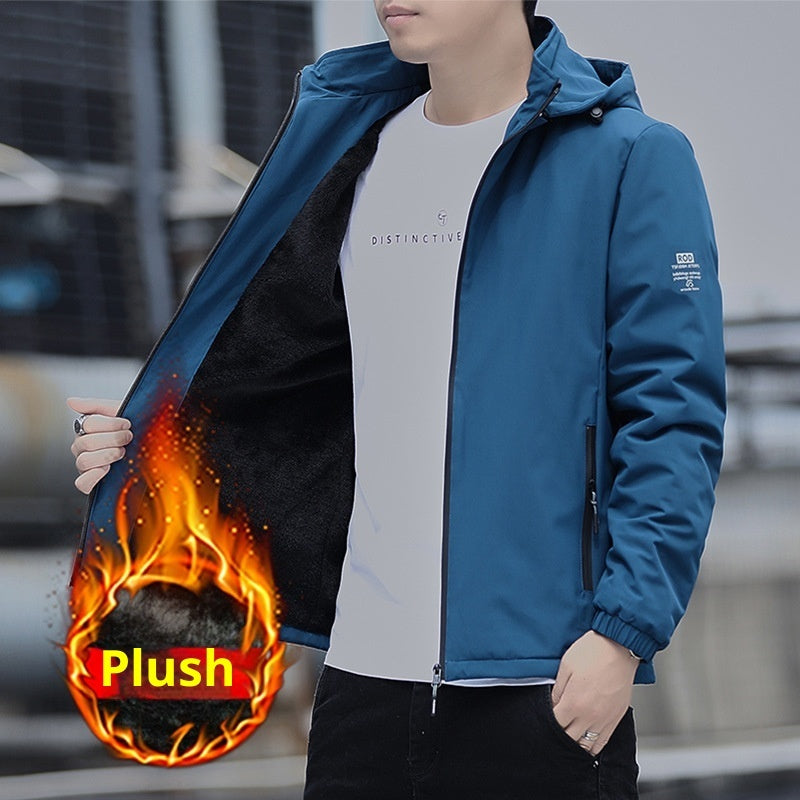 Fashion Casual Hooded Fleece-lined Thick Coat For Men