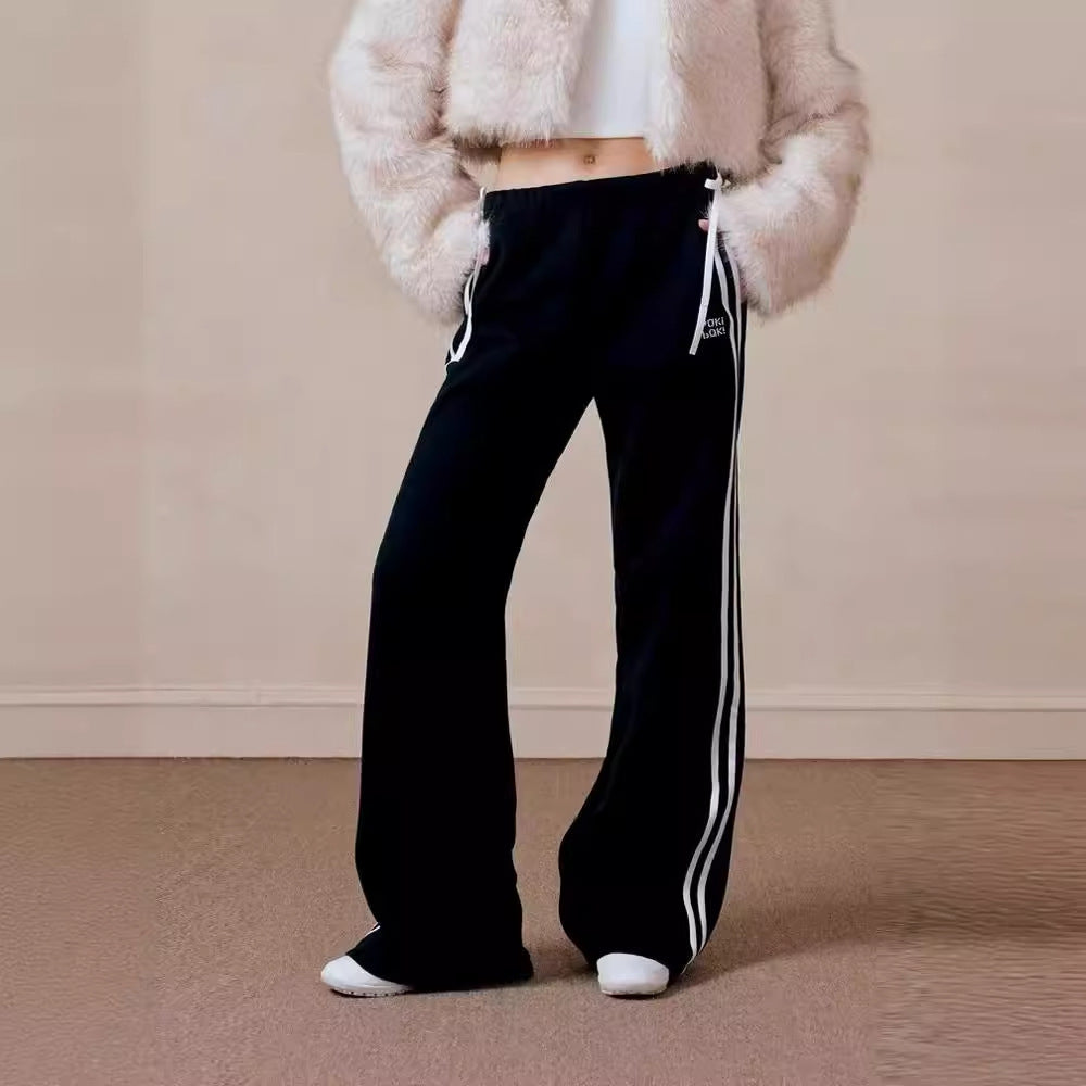 Bow Bandage Sweatpants Women's Straight Wide Leg Casual Sports Pants