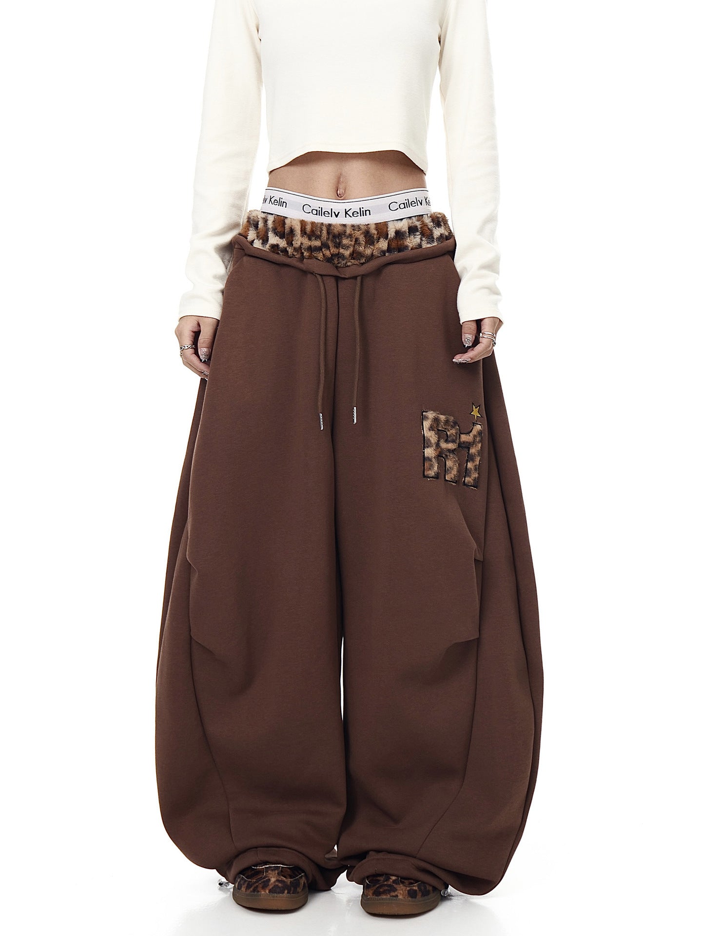 Womens Retro Embroidered Wide-Leg Sweatpants