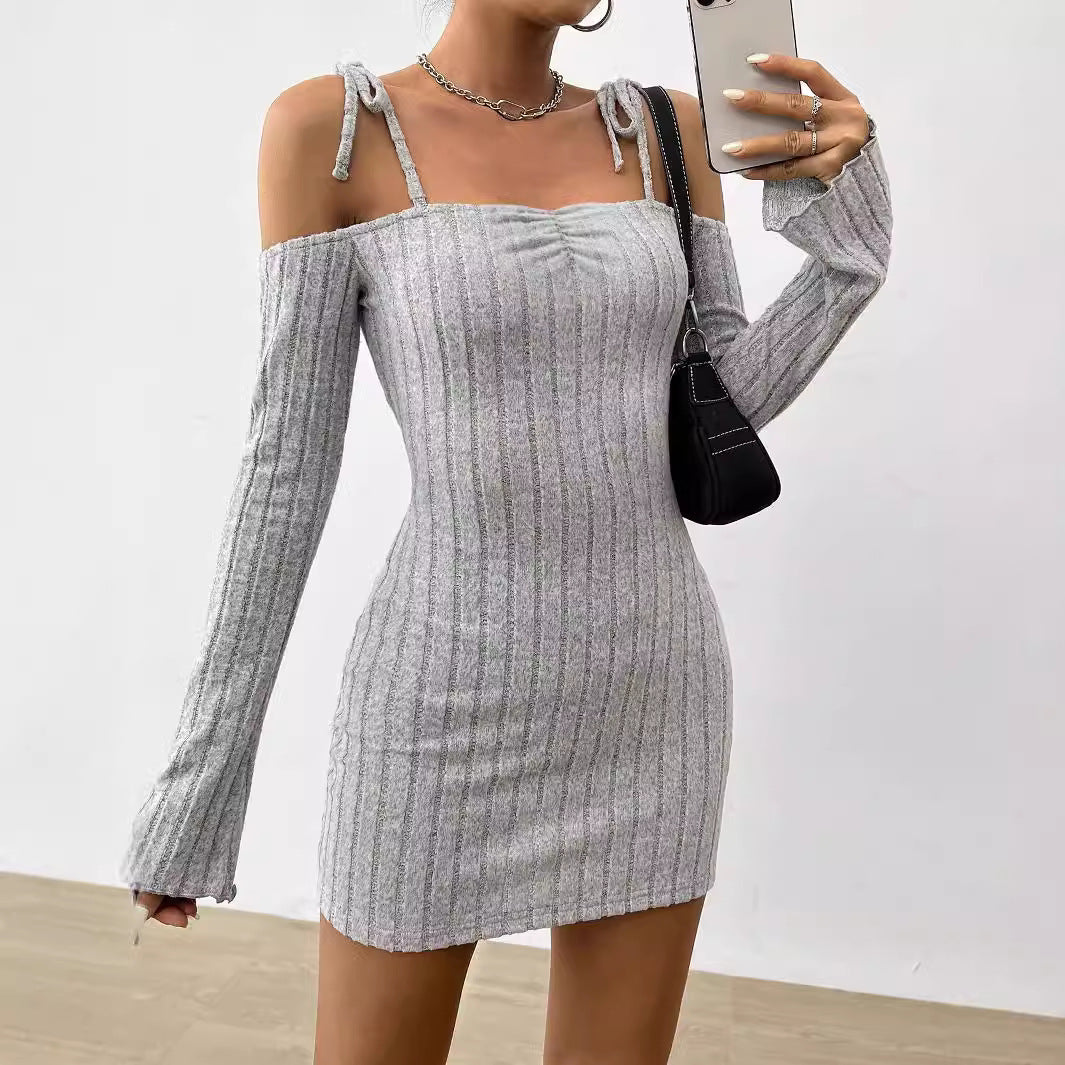 Womens Clothing Strappy Slip Dress With A Halter Neckline And A Figure Hugging Short Skirt