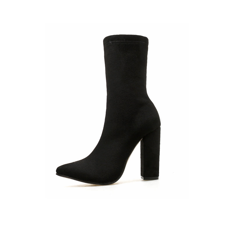 Women's Chunky High Heel Boots Pointed Toe Shoes