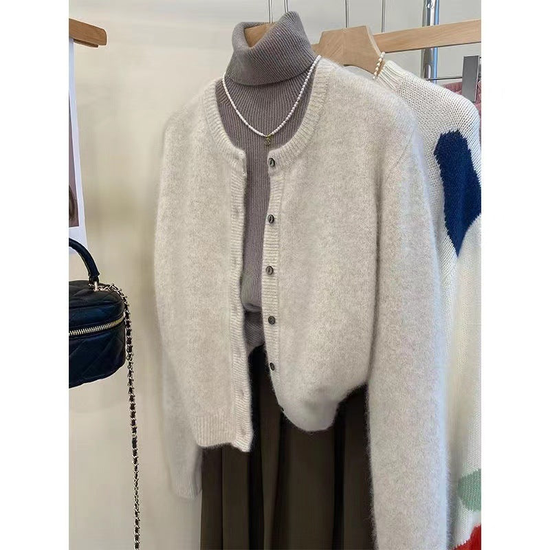Raccoon Velvet Short Thickened Coat Cardigan Women's Design Sense Niche Small Wool Sweater
