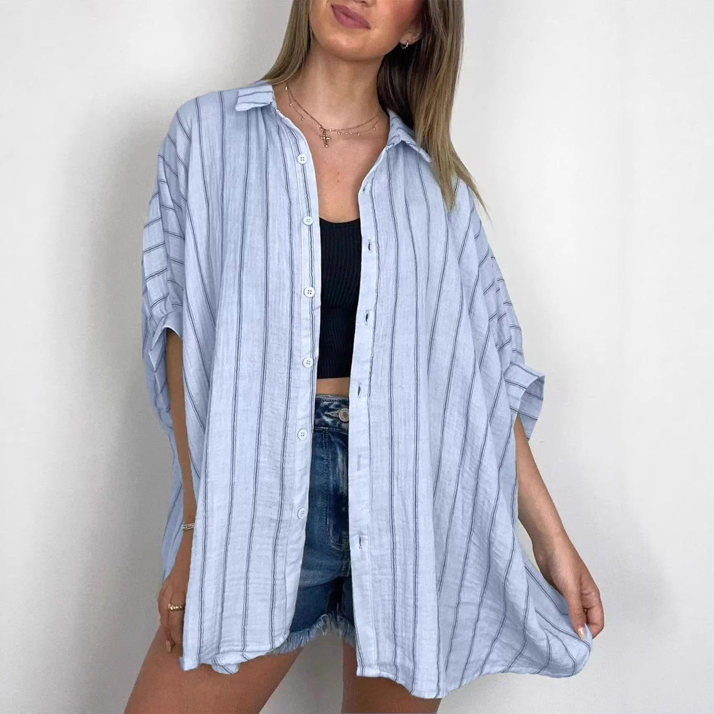 Loose-fitting Casual Striped Print Shirt