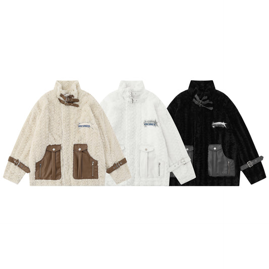 Thickened Motorcycle Lamb Wool Coat For Men