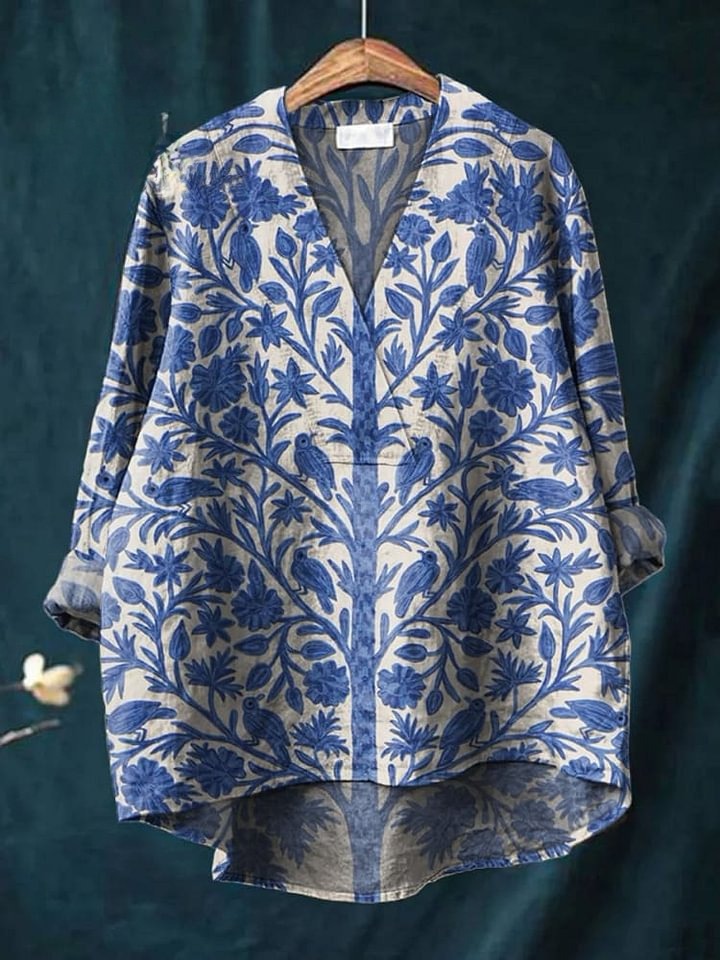 Fashion Digitaltryk Stor Bred V-hals Top