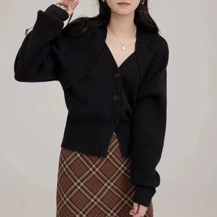 Gentle V-neck Single Breasted Sweater Tight Waist Slimming Casual Knitted Cardigan Top