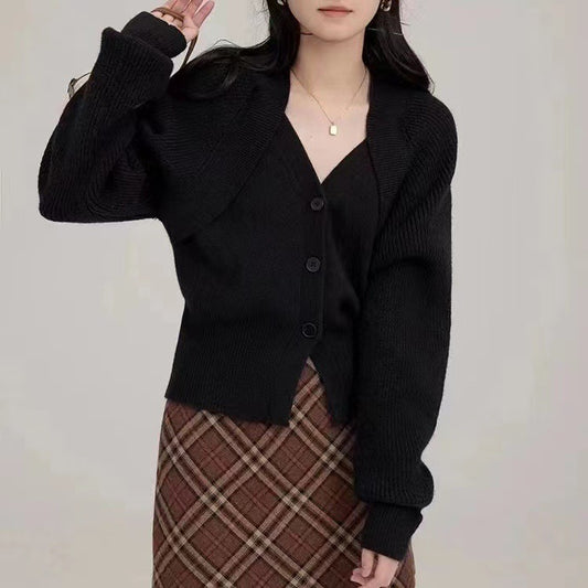 Gentle V-neck Single Breasted Sweater Tight Waist Slimming Casual Knitted Cardigan Top