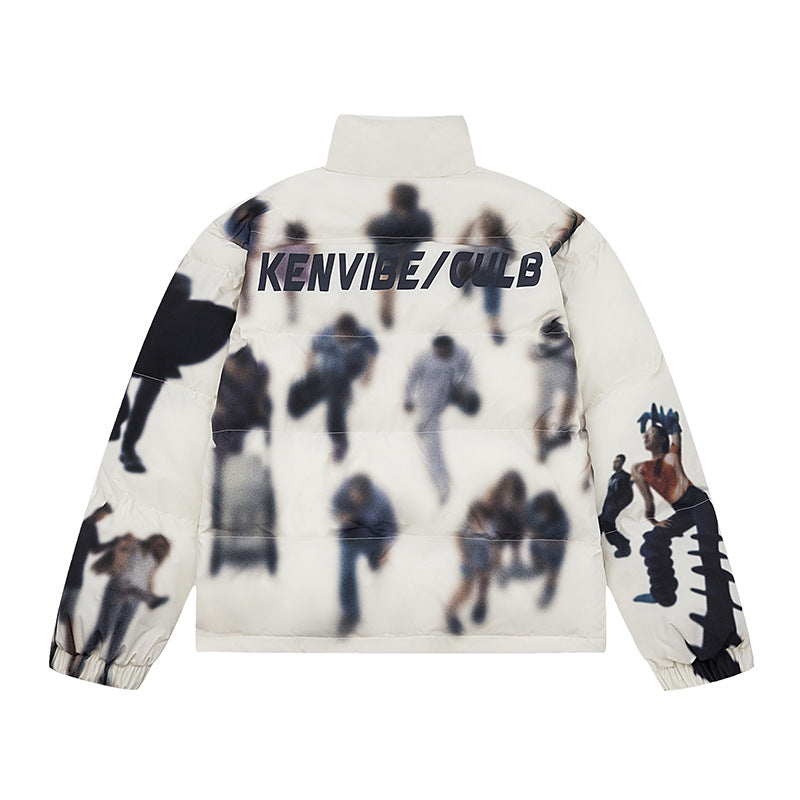 Winter Street Hip-hop American Full Pattern Print Cotton-padded Jacket Coat