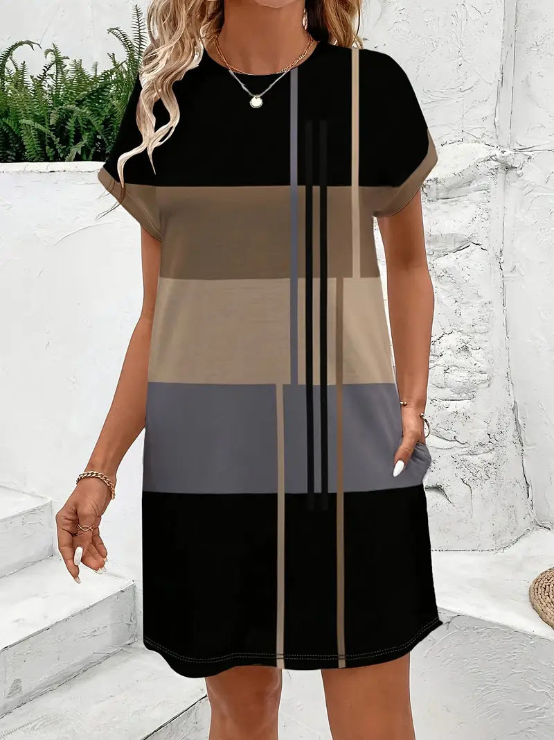 Casual Milk Silk Pullover Crew-Neck Dress