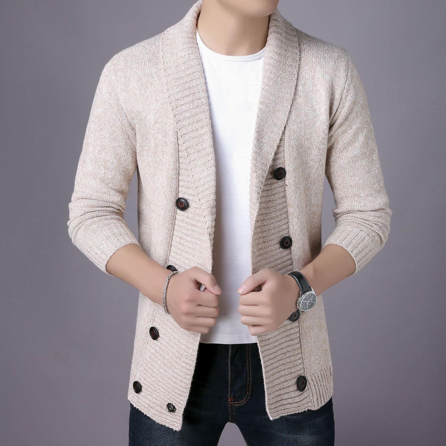 Men's Sweater Fashion Casual Youth Double Breasted Cardigan