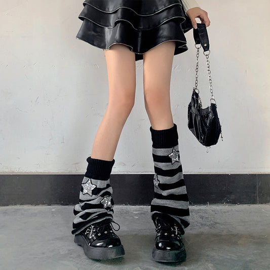 Black And Grey Striped Pile Socks