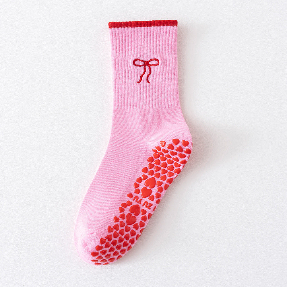 Womens Mid-calf Cotton Yoga Socks With Breathable Embroidery