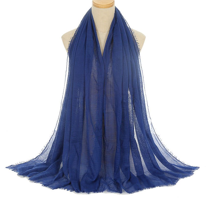 Plisseret viskosegarn monokromt tørklæde med naturlig krøl og hørkanter