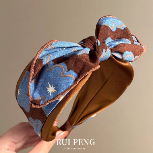 Coffee-Colored Floral Wide-Edge Headband For Women Luxe High-End Look
