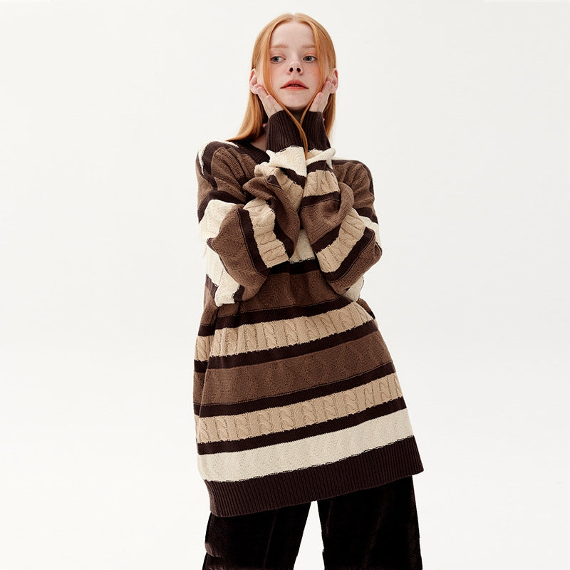 Japanese-style Retro Jacquard Contrast Color Striped Sweater