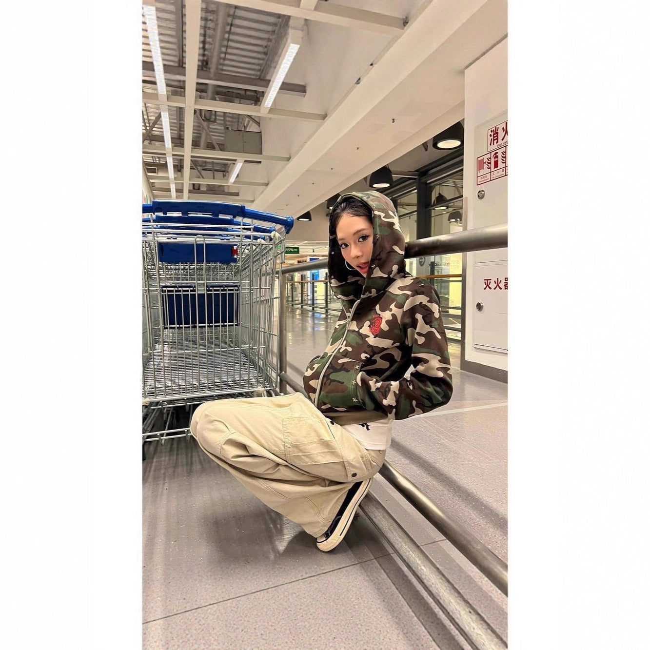 Women's Camouflage Hoodie Short SpringAutumn Coat