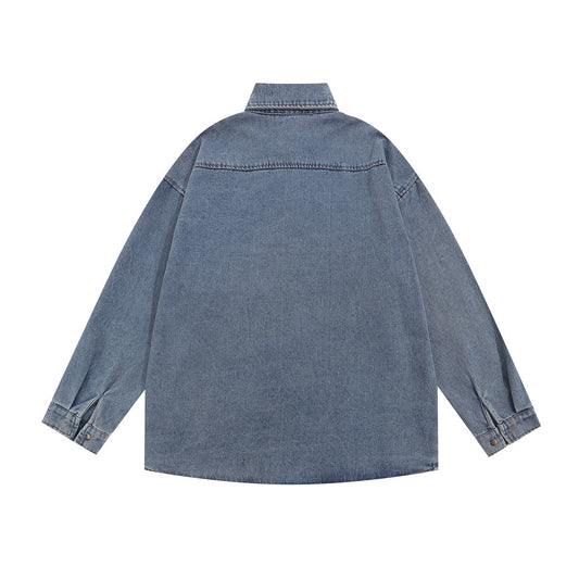 Cartoon Christmas Embroidery Denim Shirt Jacket