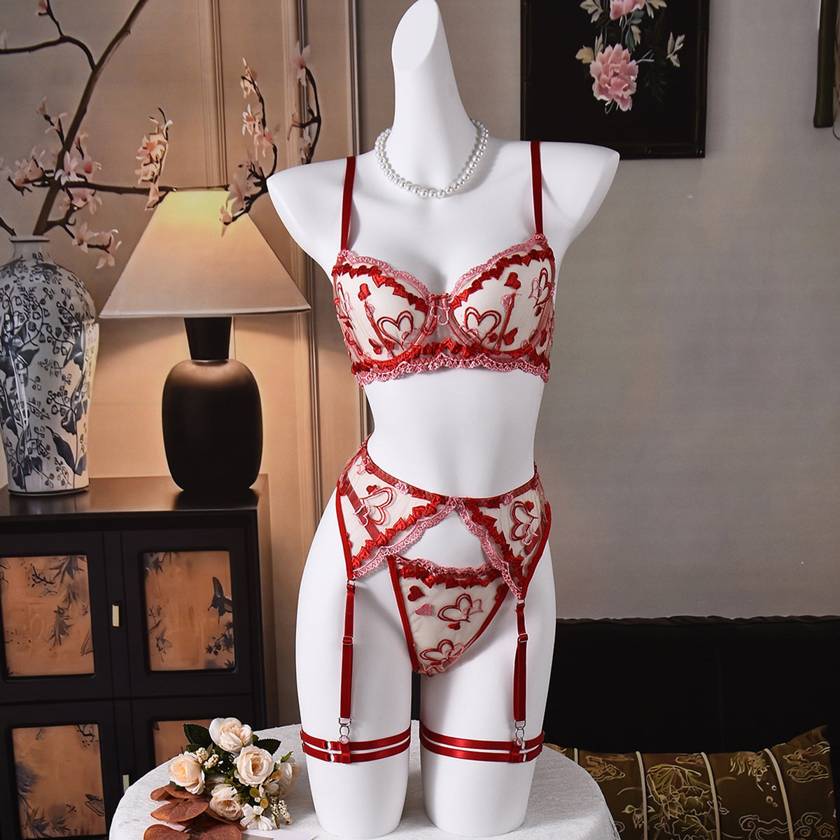 High-Quality Floral Embroidery Sexy Bra Set