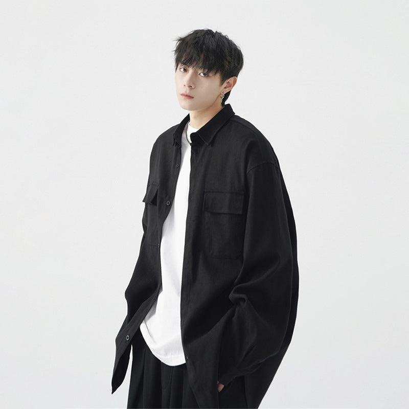 Herre løs oversize casual arbejdsskjortejakke
