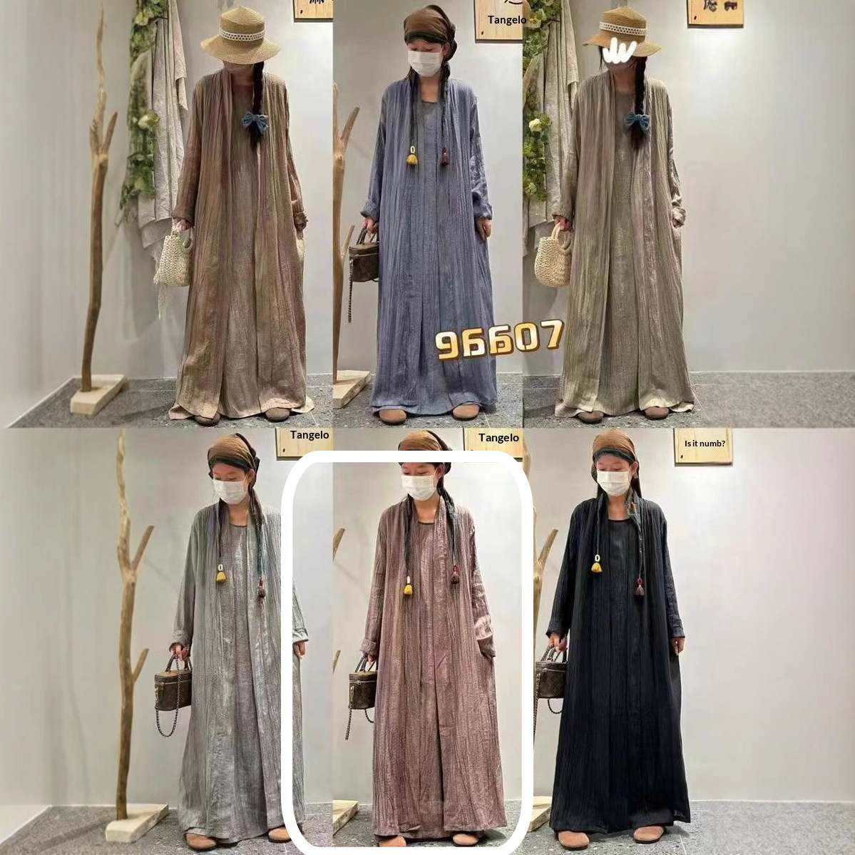 Solid-color Pleated Linen Vest Dress Long Coat Two-piece Set