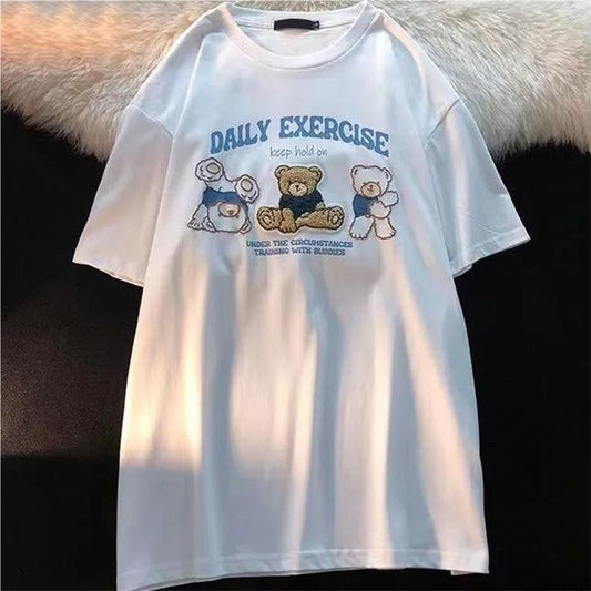 Pure Cotton Bag Collar Flocked Printed Towel Embroidery Milk Series Cute Bear Design Short Sleeve