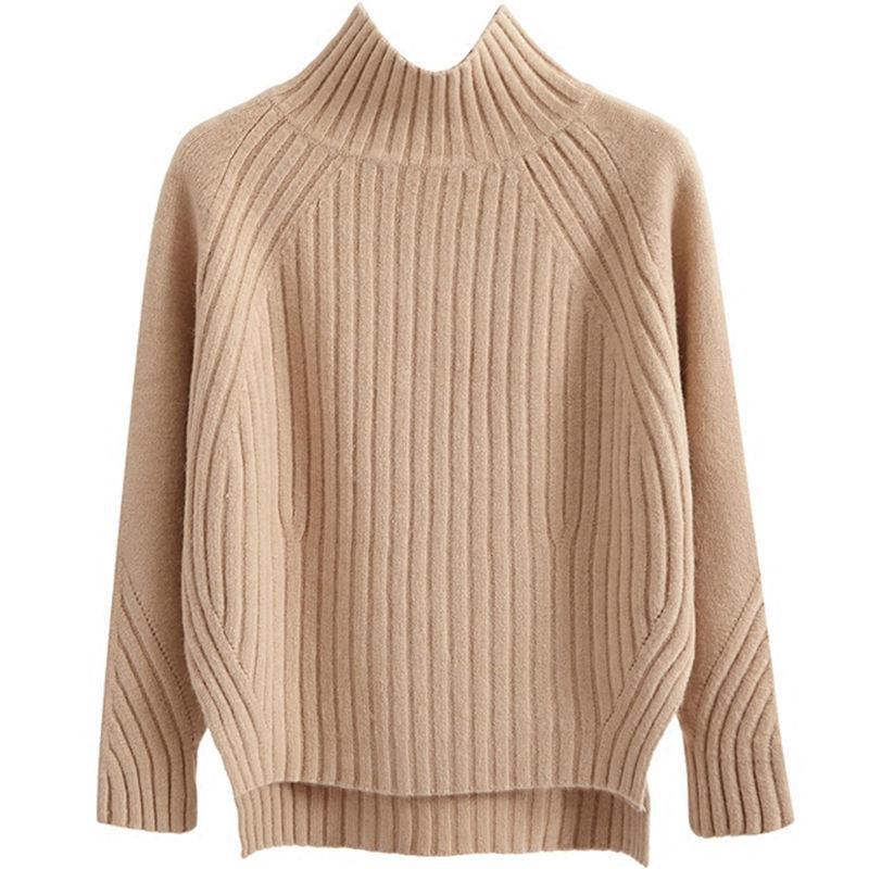 Pure Color Half Collar Sweater Women's Long-sleeved Front Short Back Long Knitted Bottoming Shirt