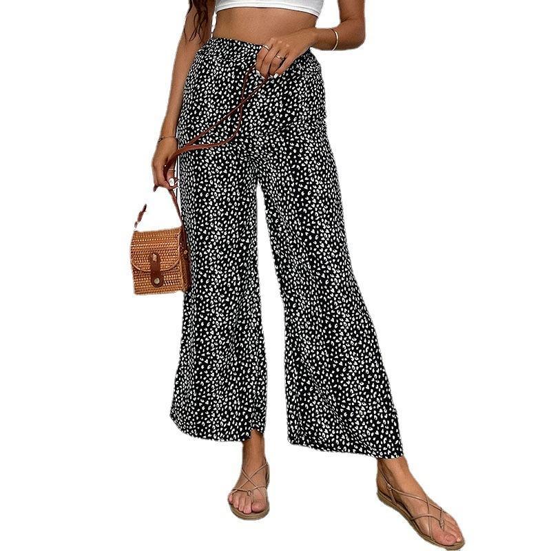 Fashion Women's Wear Elastic Waist Wide Leg Cropped Pants