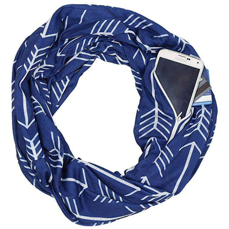 Printed Dark Grey Fish Bone Pocket Scarf