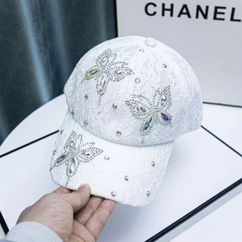Dame blonde lille blomst sommerfugl rhinestone baseballkasket