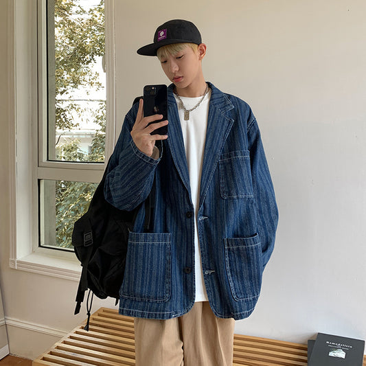 Striped Suit Denim Suit Loose Jacket