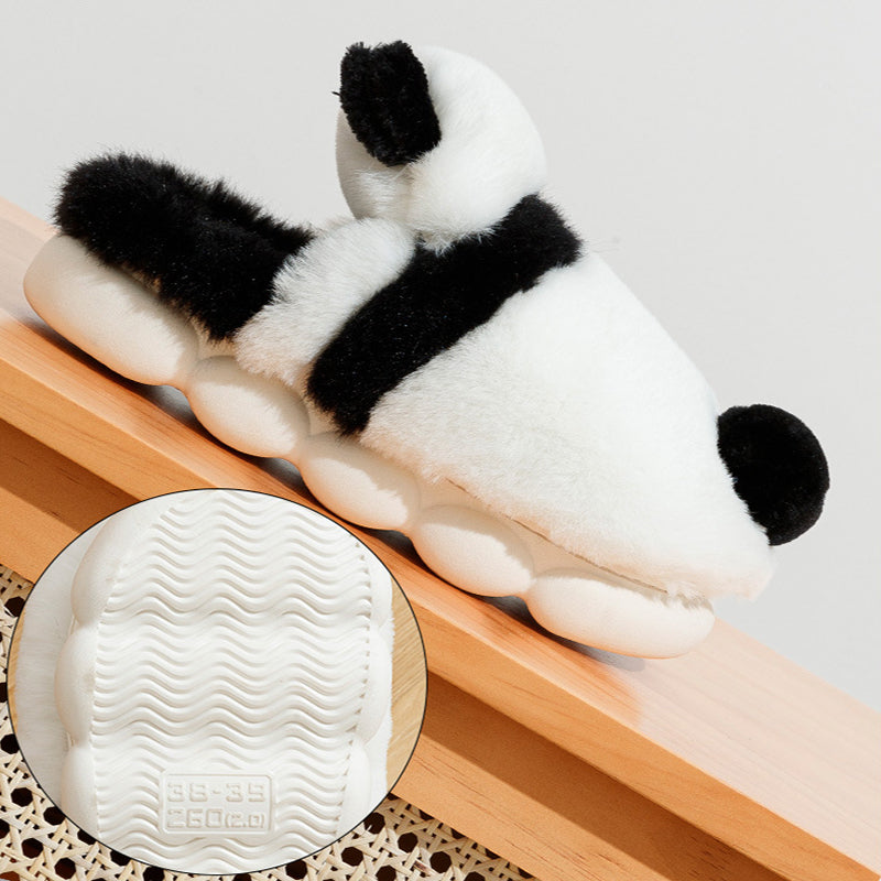 Søde Panda Sko Vinter Plys Hjemmesko Kvinder Varme Tegneserie Haven Hjemmesko Indendørs Tyk Sål Fodtøj Skridsikre Fluffy Hjemmesko
