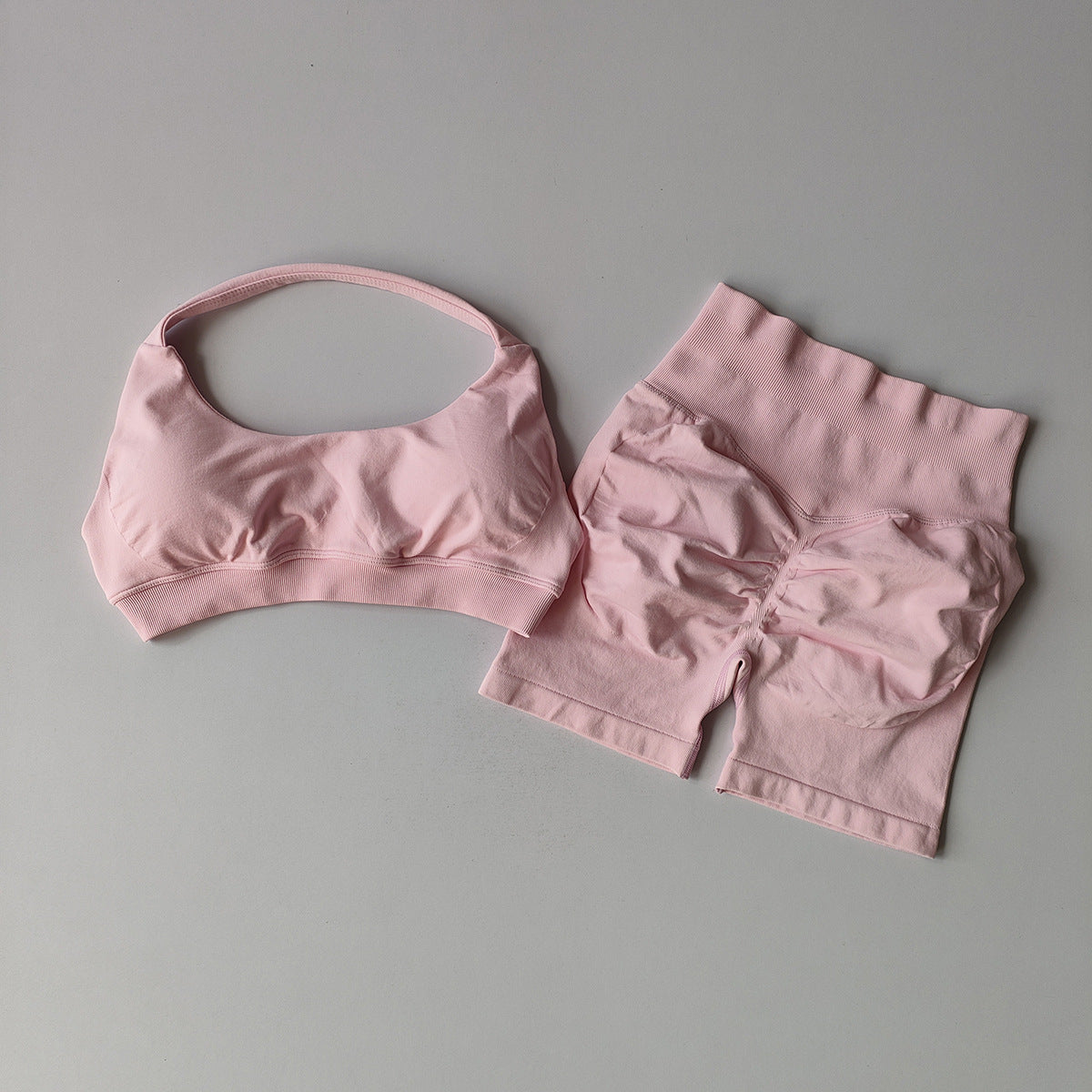 Silk Halter Bra And Peach-butt Shorts Yoga Set
