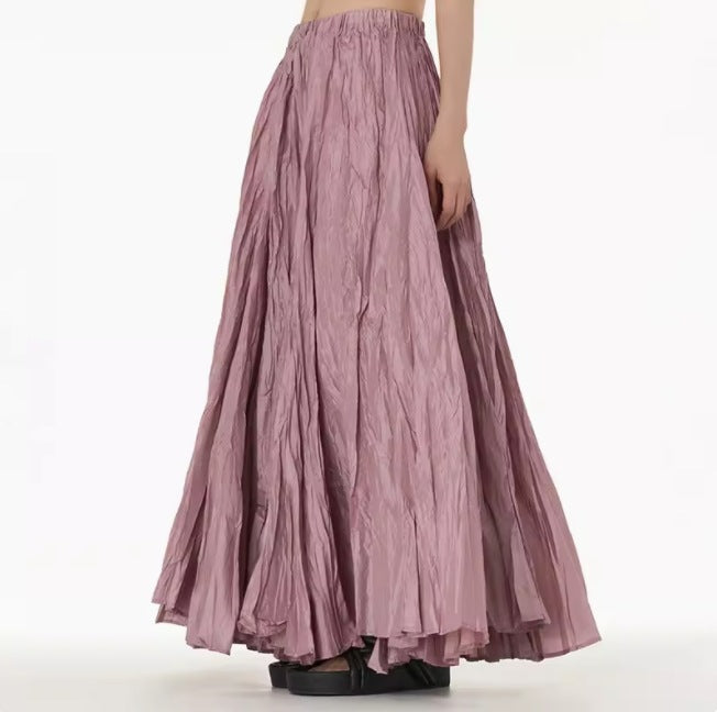 Irregular Ultra-long Mop Umbrella Skirt Slimming Pleated Half-length